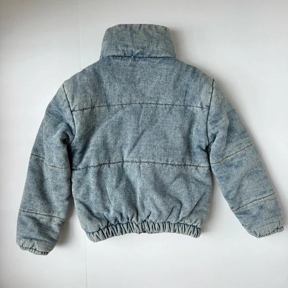 Kidpik Girls Blue Denim Puffer Jacket Zip-Up Size 7-8 - Picture 4 of 5